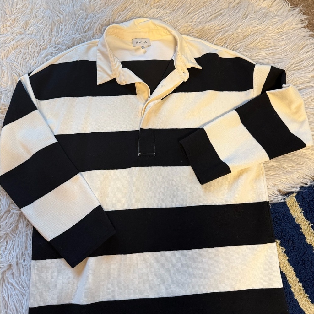 Woman’s Black and White Striped Shirt